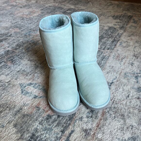 Womens UGG Boots Sz 7 Baby Blue Vintage Classic Short Suede Festival Rare - Picture 10 of 16